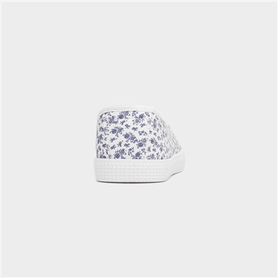 Women's White Floral Slip On Canvas Shoe