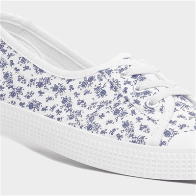 Women's White Floral Slip On Canvas Shoe