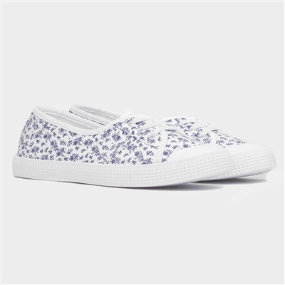 Women's White Floral Slip On Canvas Shoe