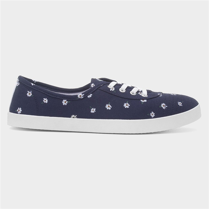 Womens Navy Daisy Print Slip On Canvas Shoe