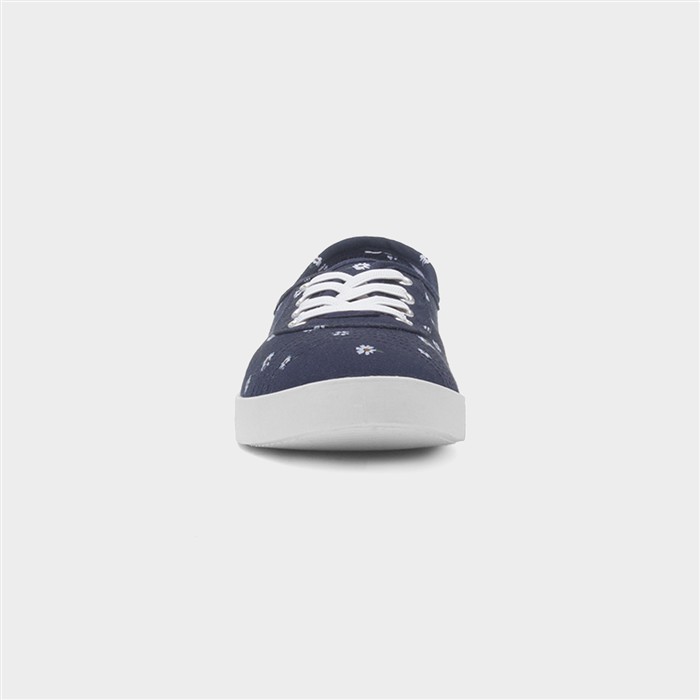 Womens Navy Daisy Print Slip On Canvas Shoe
