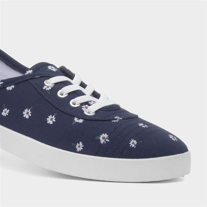 Womens Navy Daisy Print Slip On Canvas Shoe