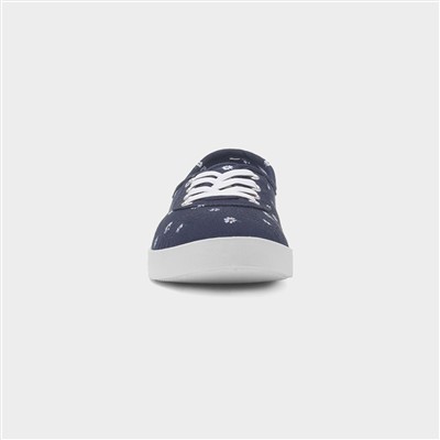 Womens Navy Daisy Print Canvas Shoe