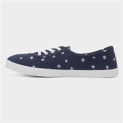 Womens Navy Daisy Print Canvas Shoe
