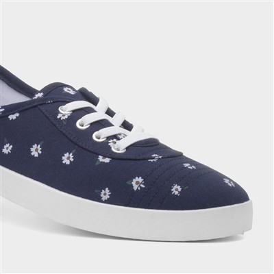 Womens Navy Daisy Print Canvas Shoe