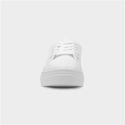 Womens White Floral Platform Canvas Shoe