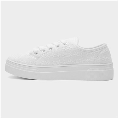 Womens White Floral Platform Canvas Shoe
