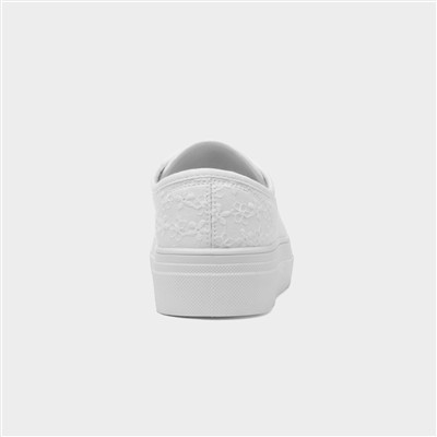 Womens White Floral Platform Canvas Shoe