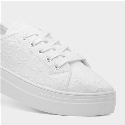 Womens White Floral Platform Canvas Shoe