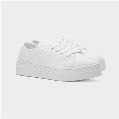 Womens White Floral Platform Canvas Shoe