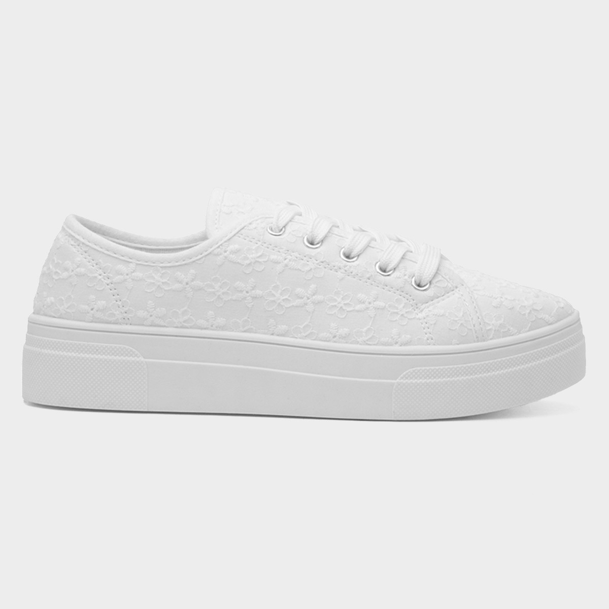 Womens White Floral Platform Canvas Shoe