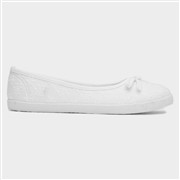 Lilley Womens White Slip On Ballerina Canvas Shoe (Click For Details)