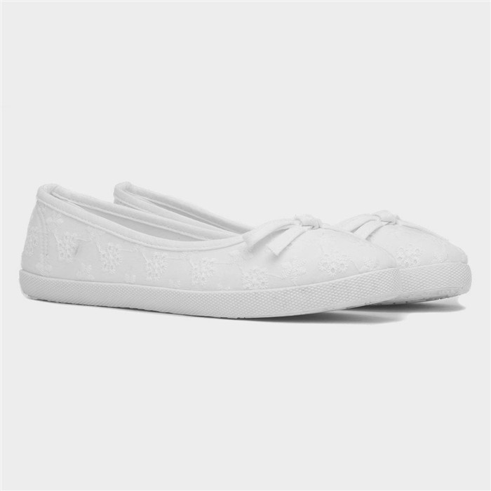 Womens White Slip On Ballerina Canvas Shoe
