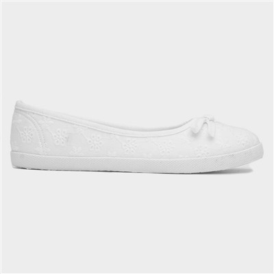 Womens White Slip On Ballerina Canvas Shoe