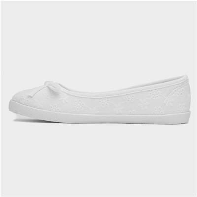 Womens White Slip On Ballerina Canvas Shoe