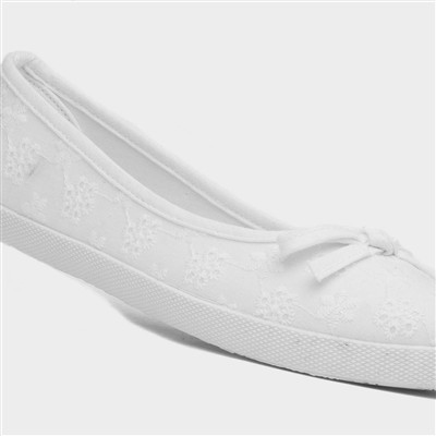 Womens White Slip On Ballerina Canvas Shoe