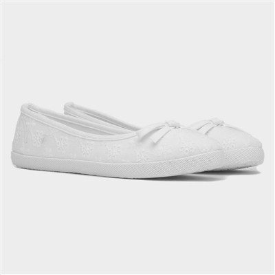 Womens White Slip On Ballerina Canvas Shoe