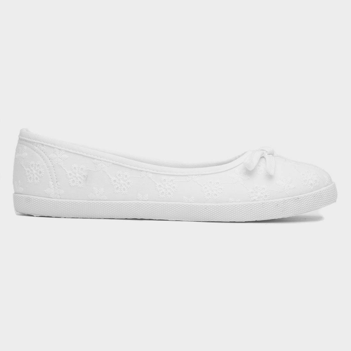 Womens White Slip On Ballerina Canvas Shoe