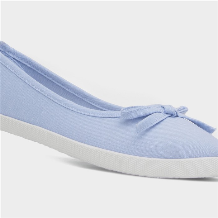 Womens Blue Slip On Ballerina Canvas Shoe