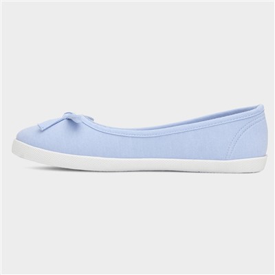 Womens Blue Slip On Ballerina Canvas Shoe