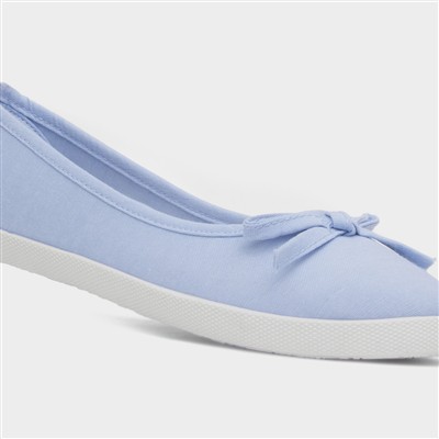 Womens Blue Slip On Ballerina Canvas Shoe