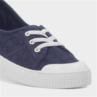 Womens Navy Floral Slip On Canvas