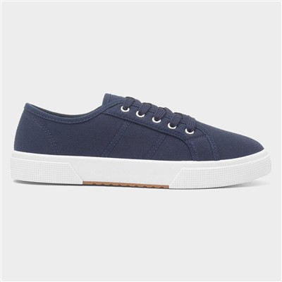 Womens Navy Lace Up Casual Canvas Shoe