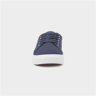Womens Navy Lace Up Casual Canvas Shoe