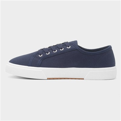 Womens Navy Lace Up Casual Canvas Shoe