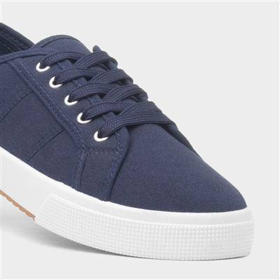 Womens Navy Lace Up Casual Canvas Shoe