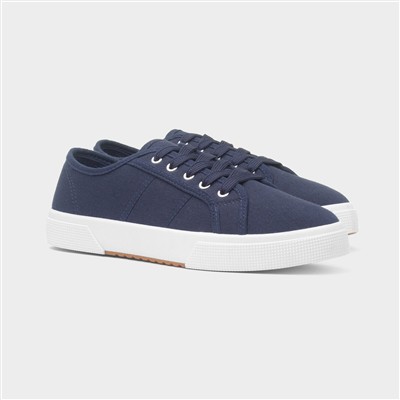 Womens Navy Lace Up Casual Canvas Shoe