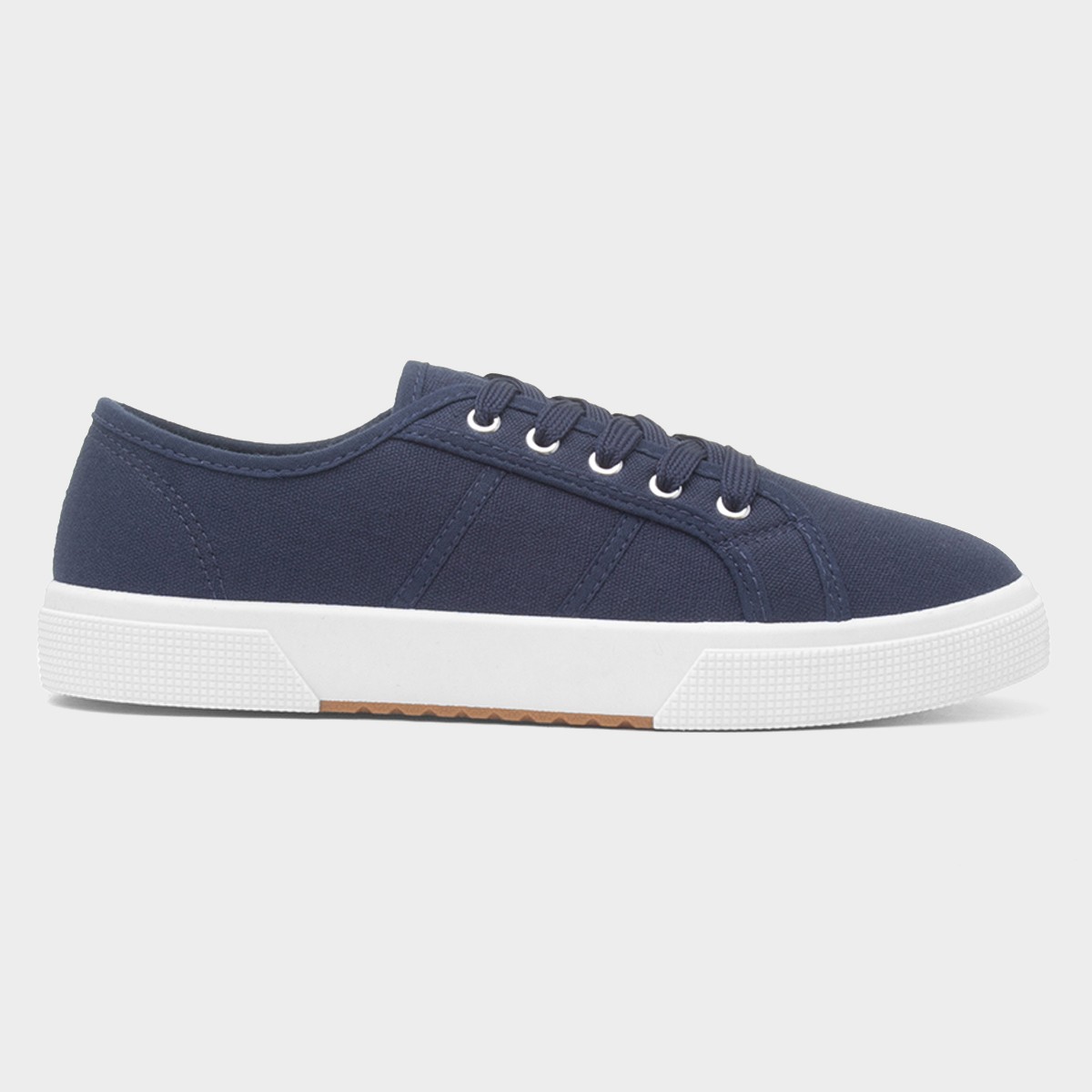 Womens Navy Lace Up Casual Canvas Shoe