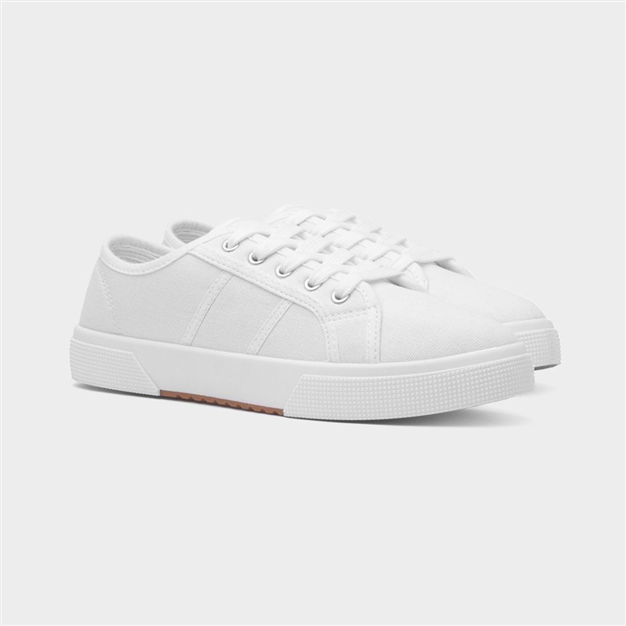 Womens White Lace Up Casual Canvas Shoes
