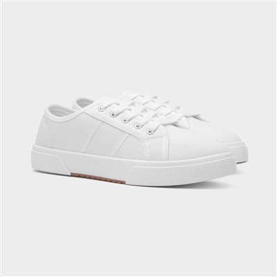 Womens White Lace Up Canvas