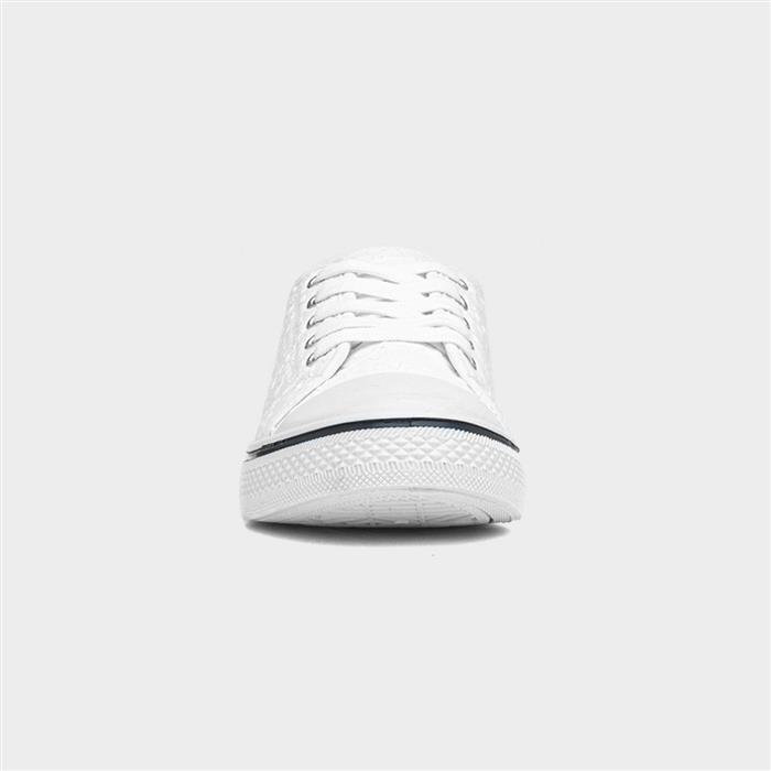Womens White Floral Lace Up Canvas Shoe