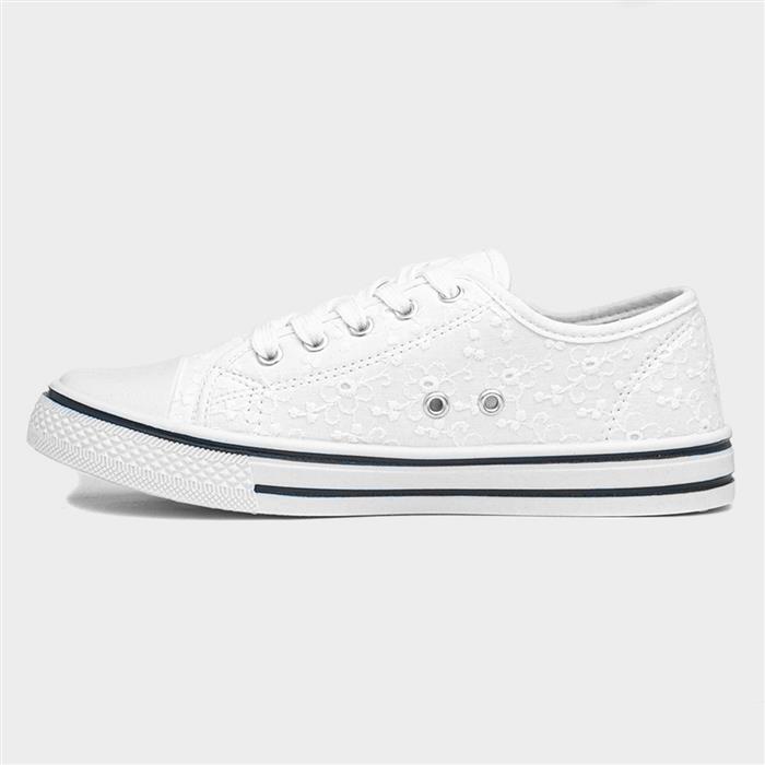 Womens White Floral Lace Up Canvas Shoe