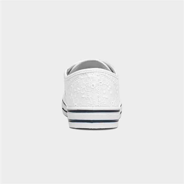 Womens White Floral Lace Up Canvas Shoe