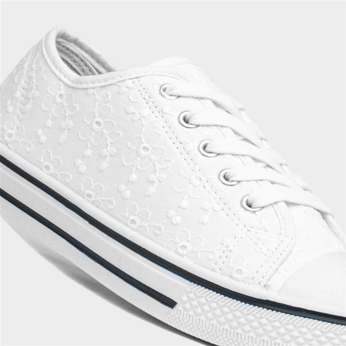 Womens White Floral Lace Up Canvas Shoe