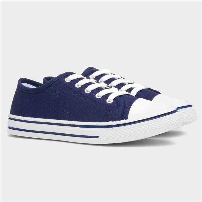 Womens Navy Lace Up Canvas Shoe