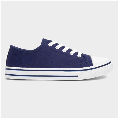 Womens Navy Lace Up Canvas Shoe
