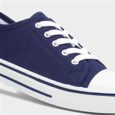 Womens Navy Lace Up Canvas Shoe