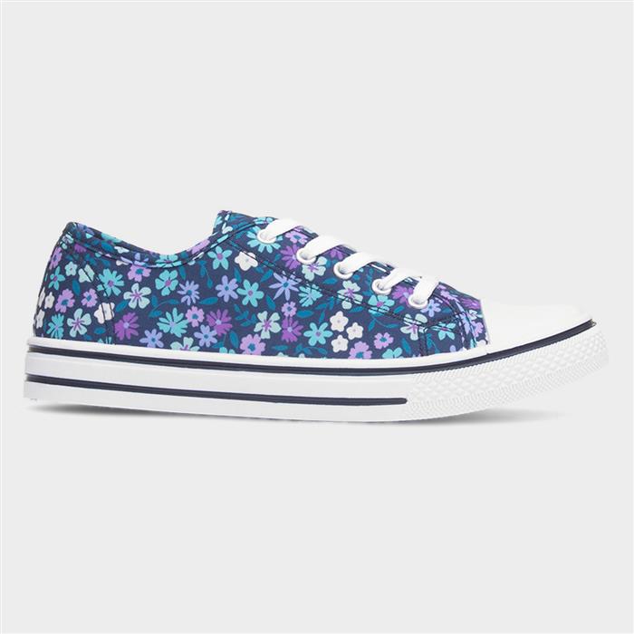 Womens Multi Floral Lace Up Canvas Shoe
