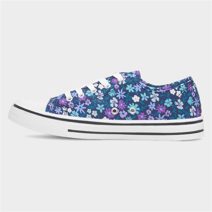Womens Multi Floral Lace Up Canvas Shoe