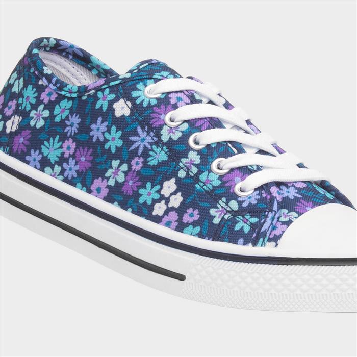 Womens Multi Floral Lace Up Canvas Shoe