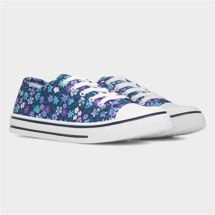 Womens Multi Floral Lace Up Canvas Shoe