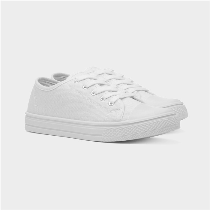 Women's White Lace Up Canvas Shoe