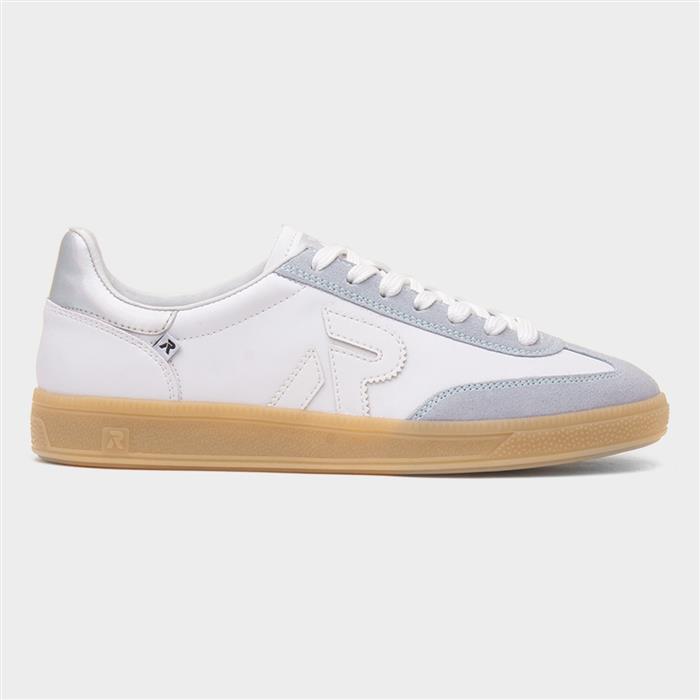 Womens White & Blue Lace Up Leather Shoe