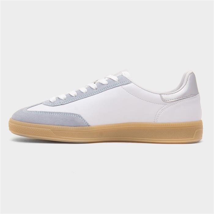 Womens White & Blue Lace Up Leather Shoe