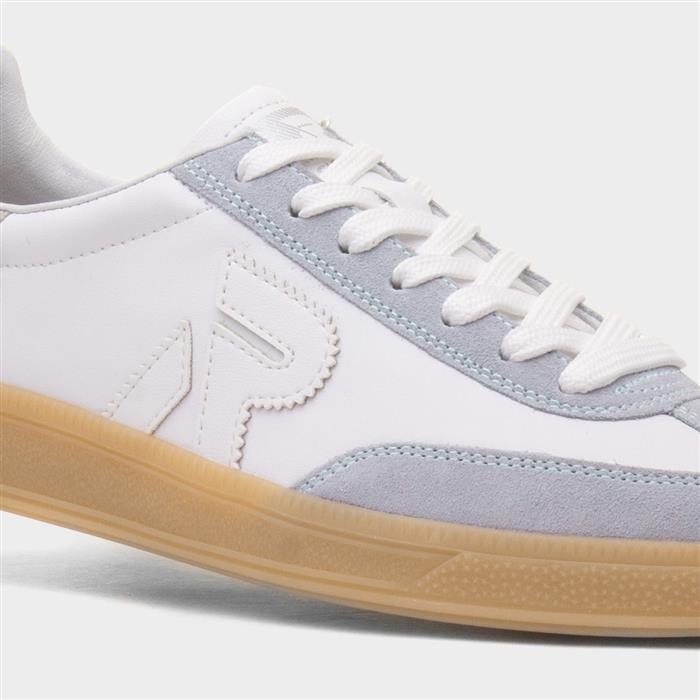 Womens White & Blue Lace Up Leather Shoe