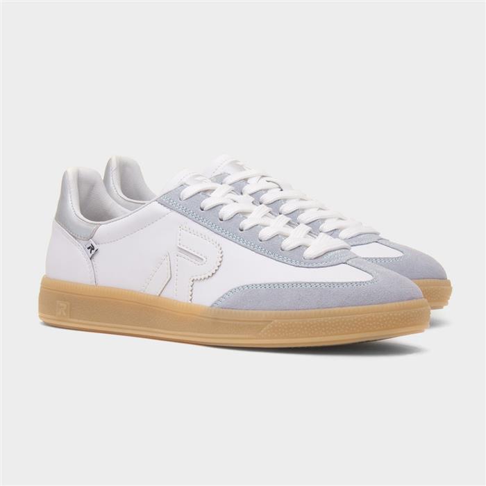 Womens White & Blue Lace Up Leather Shoe